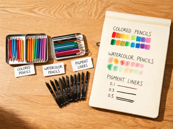 Colored pencils and watercolor supplies